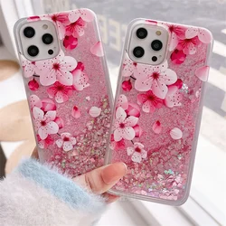 Pink Cherry Dandelion Case For Xiaomi POCO X5 Pro 5G X3 NFC C55 M6Pro M4 Pro 5G M3 F5 Phone Cover Glitter Liquid Quicksand Bag
