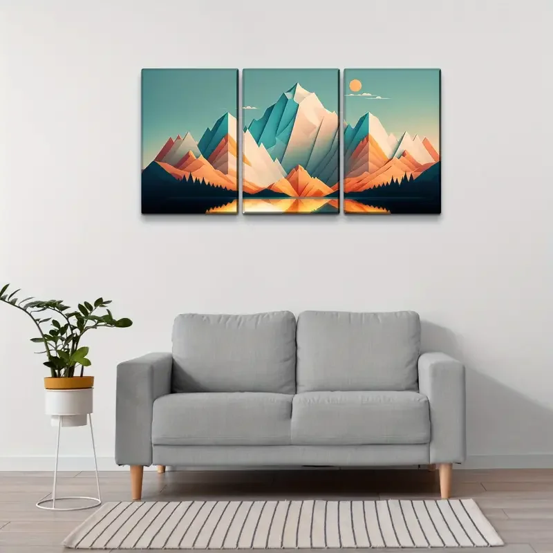 3 Panels Abstract Grain Boho Style Mountain & Forest Canvas Wall Art Decor, 3 Pieces Mordern Canvas Decoration Painting for Offi