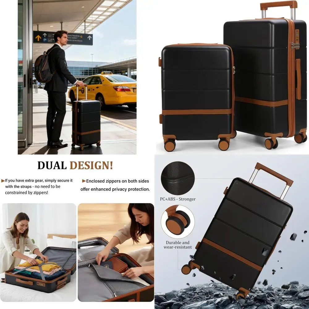 Conjunto de bagagem rígida de 2 peças com rodas, trava TSA, malas impermeáveis de 20/24 polegadas para viagens