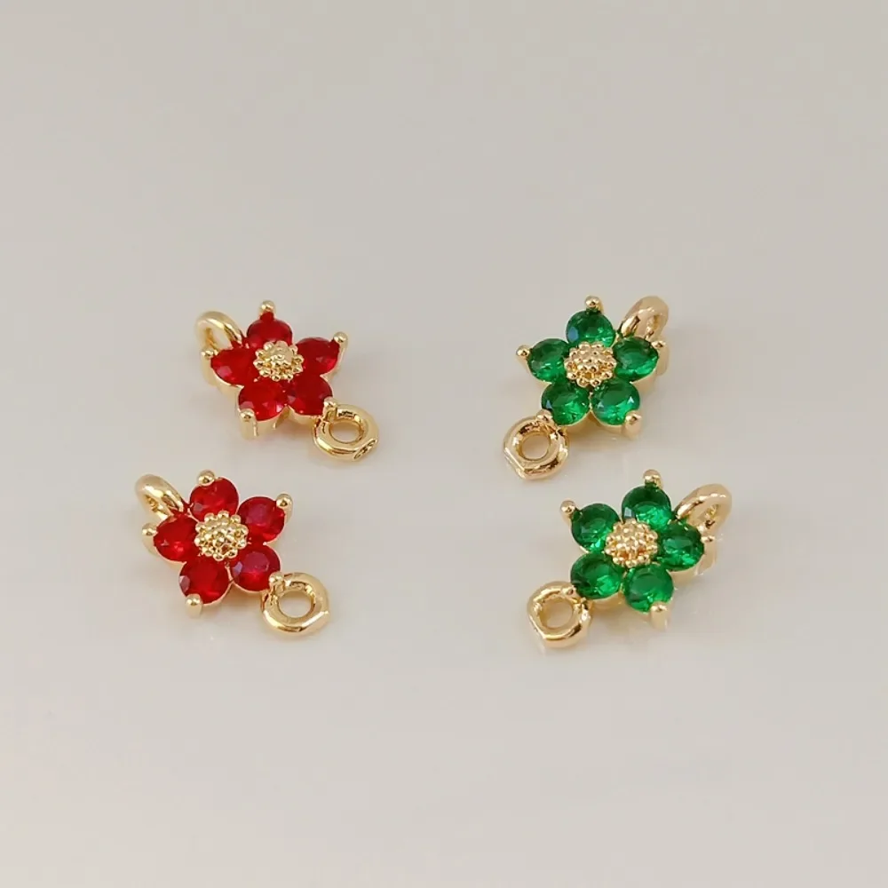 

14K Gold-plated Zircon Double Pendant Five-leaf Flower Exquisite Connection Bracelet Necklace Handcrafted DIY Jewelry Accessory