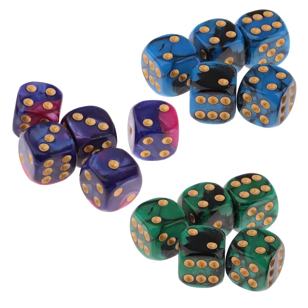Dice Set 6 Sided Colored Acrylic 16mm for Board Game Replacements and Party Table Games