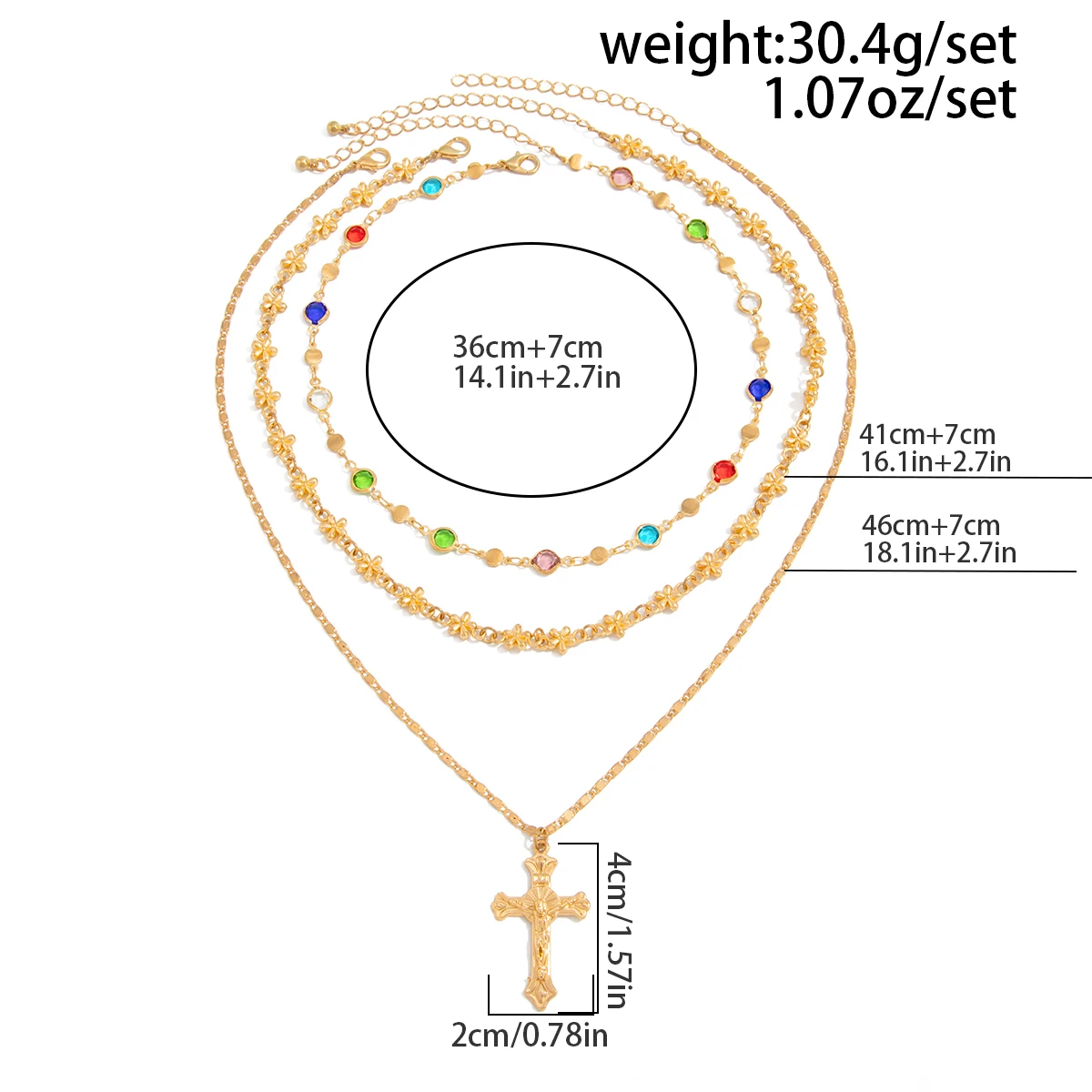 Salircon 3 قطعة/المجموعة بوهو الملونة كريستال سلسلة قلادة للنساء العصرية الذهب اللون الصليب قلادة المختنق المجوهرات الفاخرة الذكور هدية