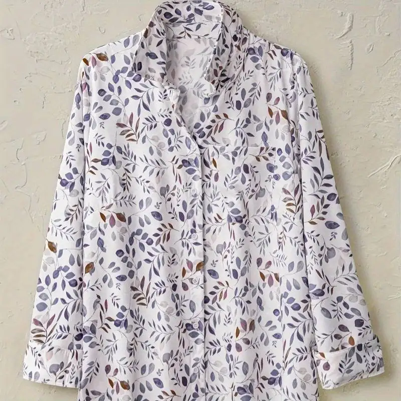 

Fashionable New Lapel Straight Button-Down Long-Sleeved All-Over Printed Shirt