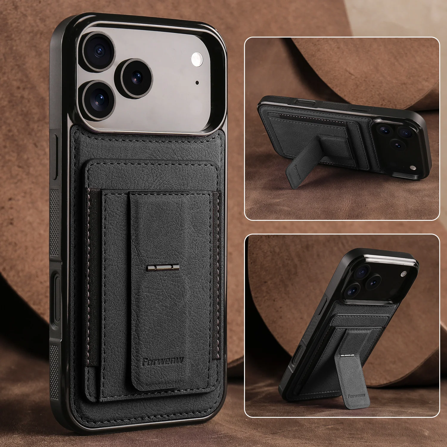 Business Magnetkarten-Schutzhülle aus Leder für iPhone 18 17 Pro Max 16 15 Plus 14 13 12 11 Pro Max Mini 16E mit Halterung