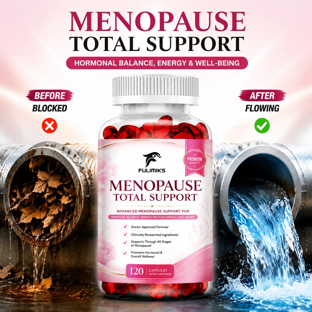 Menopause Total Capsules for Women, Support Hormonal Balance, Energy, Hot Flashes, Night Sweats Mood Vitality Relieve Discomfort
