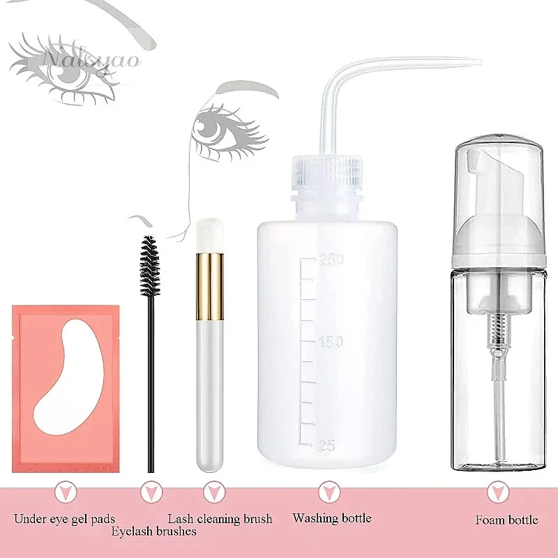 Eyelash Extension Cleaning Kit Lash Shampoo Brush Foam Washing Bottle Mascara Wands Gel Pads Salon Supplies