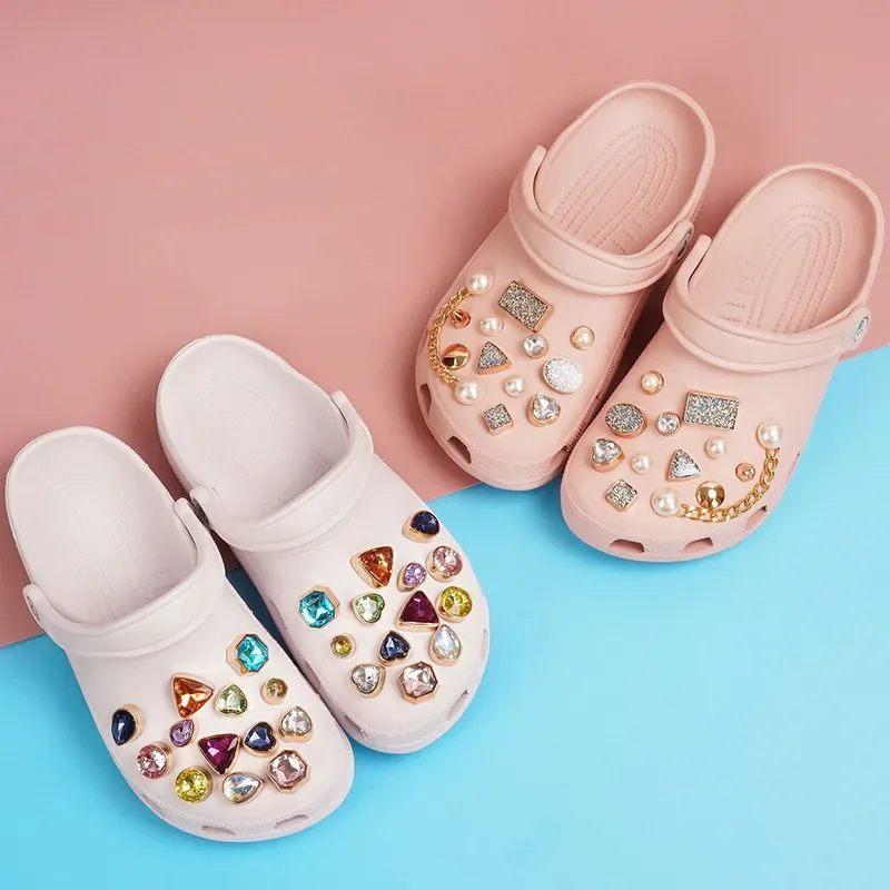 Cadena de perlas de diamante para zapatos, dijes de bricolaje, hebilla de decoración desmontable para agujero, accesorios de dijes para zapatos, fiesta para Niños, Niñas