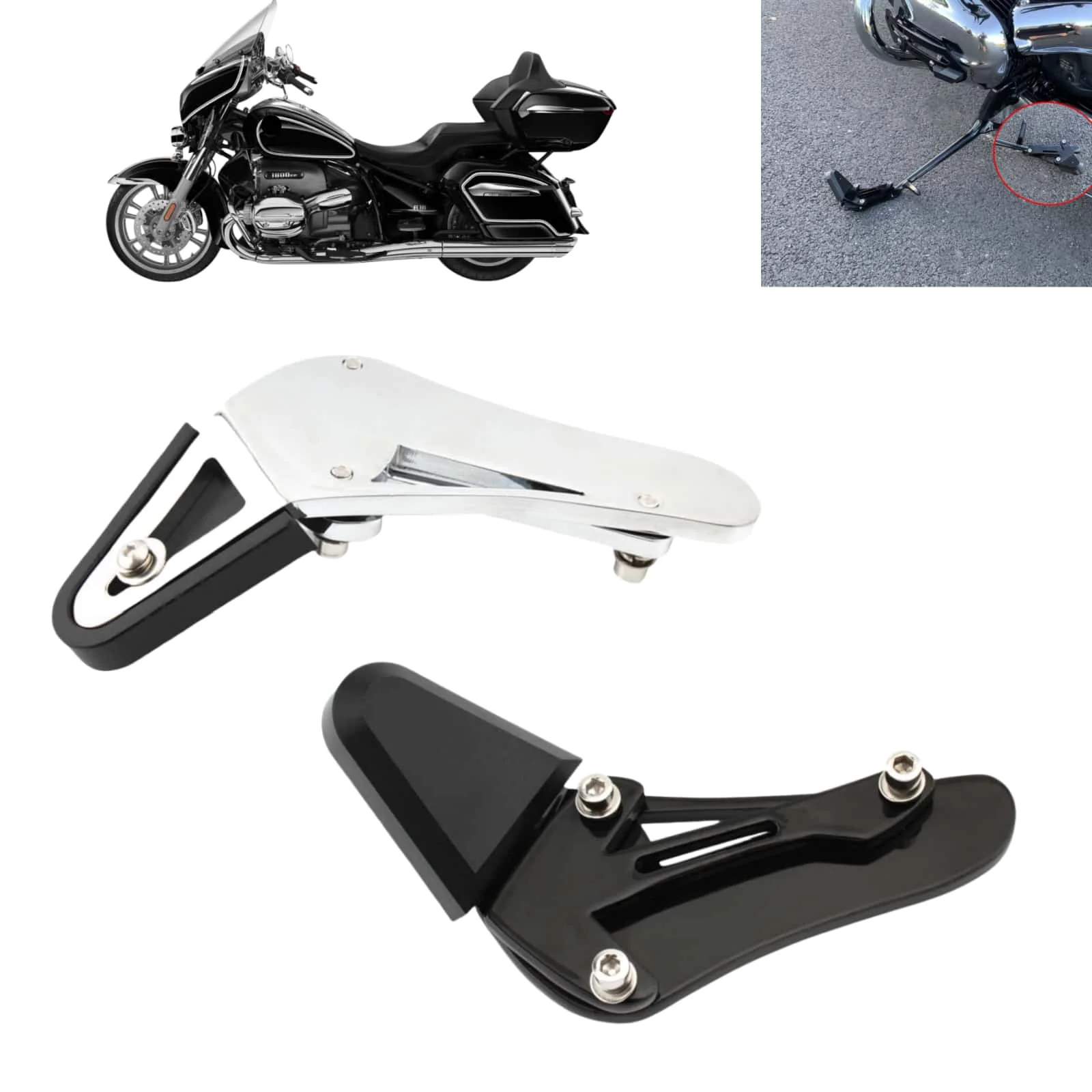 Accesorios para motocicleta: Soporte de estacionamiento de aluminio para BMW R18, extensión de soporte lateral para motocicleta, almohadilla de soporte ampliada