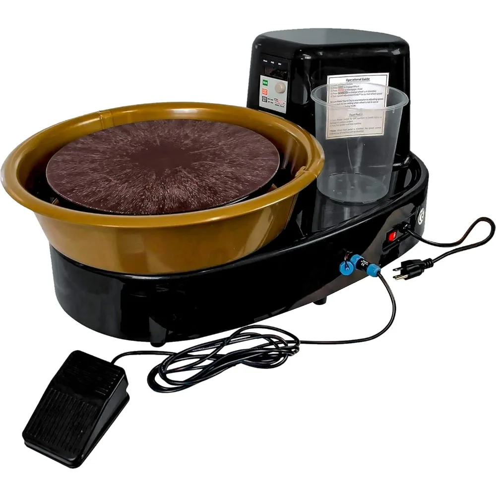 

Table Top Pottery Wheel with LCD Wheel Speed Display - Includes Foot Pedal and 11" Bat - Reversible Spin Direction - Ceramics