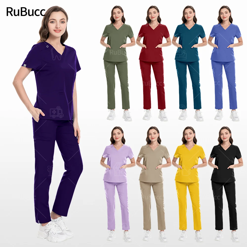 Camisola médica unisex e calças de enfermagem, médico hospitalar e enfermeira uniforme, uniformes cirúrgicos femininos, roupas de trabalho Beauty SPA, novo