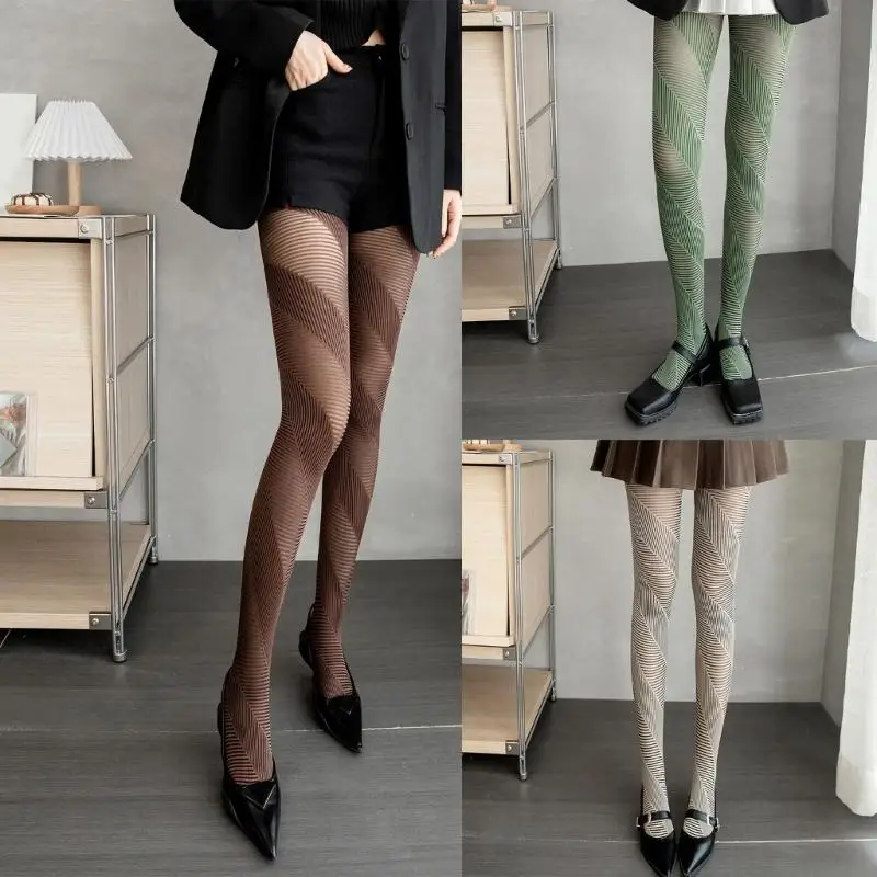 

Women's Diagonal Tights Elegant Jacquard Design Thickness Elastic Waistband 6XDA