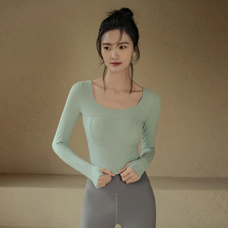 

Slimming Yoga Women'S Autumn And Winter Long-Sleeved Sports Top With Chest Pad Professional Running Pilates Workout Clothes