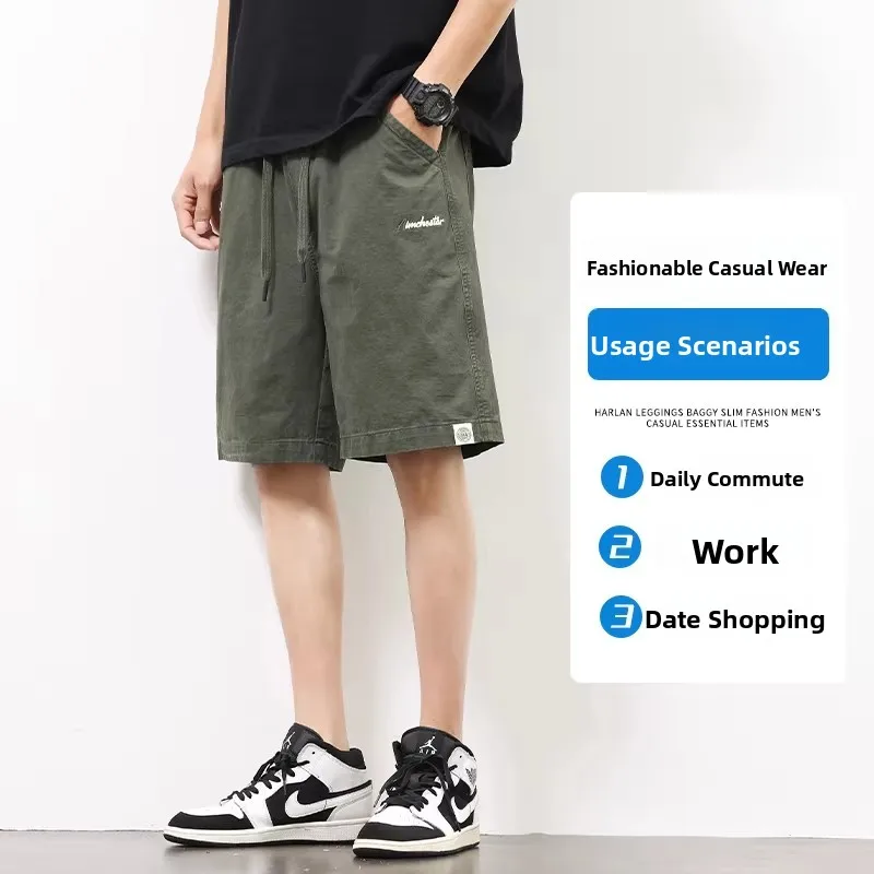 

Men's Pure Cotton Workwear Shorts Summer Thin Loose Straight Casual Pants mid Waist Five-Quarter Length Comfortable Fit Shorts
