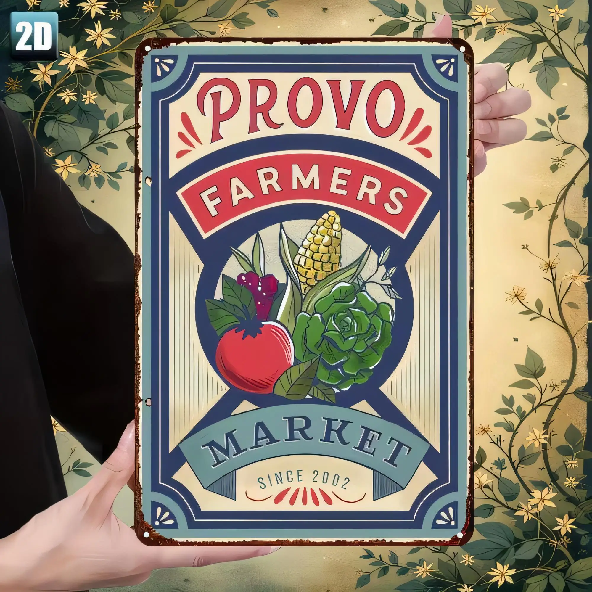 Tin Sign PROVO FARMERS MARKET Since 2002 Vintage Farm Produce Badge Metal Wall Decor for Kitchen Bar Garage Man Cave Outdoor Par