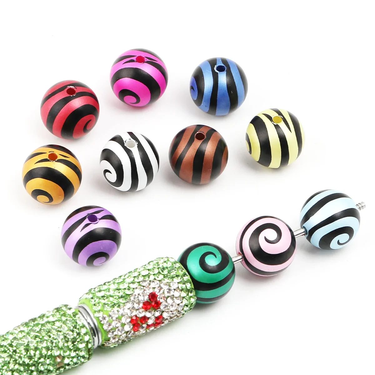 8pcs/16pcs Random Color Acrylic Beads,16mm Swirl Stripe Round Loose Beads for DIY Handmade Jewelry Making Supplies