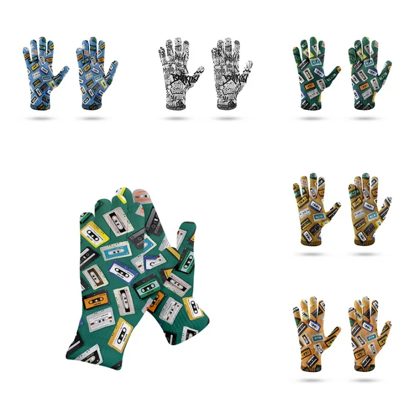 Cassette Tape Printed Gloves For Women Outdoor Cycling Running Harajuku Gloves Touching Screen Compressed Elastic Female Gloves