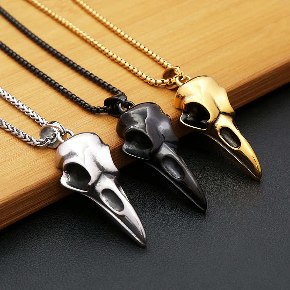 Vikings Stainless Steel Raven Pendant Necklaces For Men Women Nordic Odin Animal Skull Necklace Fashion Amulet Jewelry Wholesale