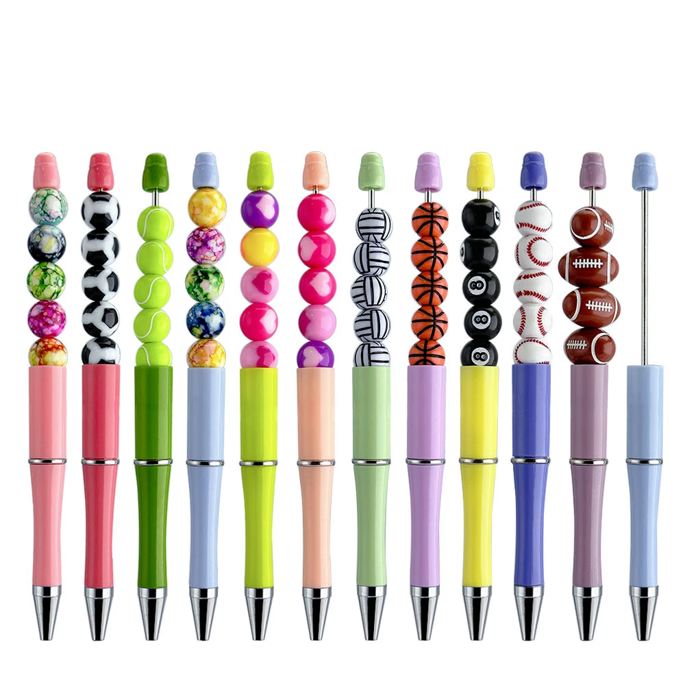 10pcs DIY Handmade Beaded Pen Basketball Football Rugby Ballpoint Pens for Writing School Office Supplies Cute Stationery Pen