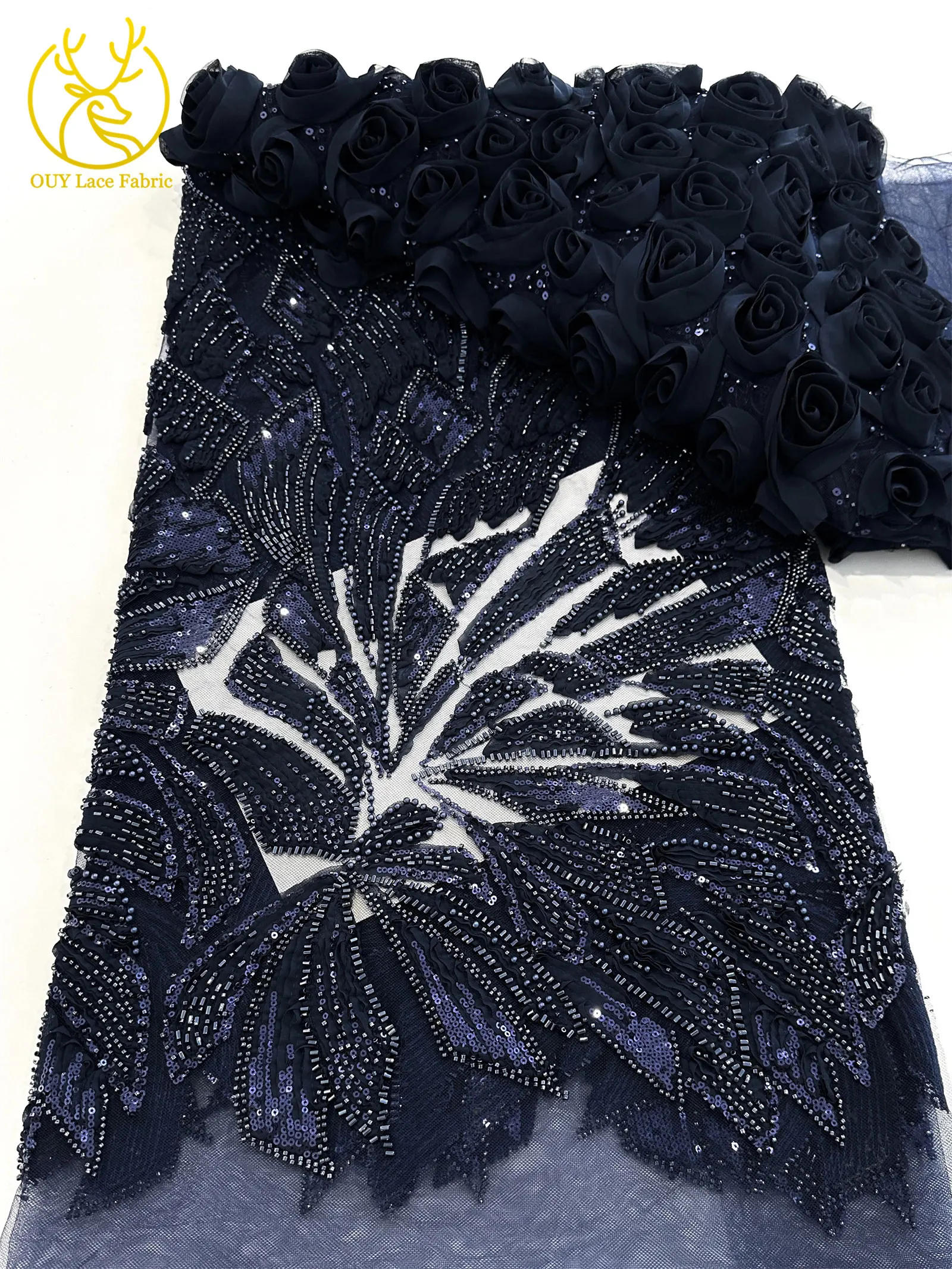 Rosa 3D Mode-Mesh-Tüll-Spitzenstoff 2026 Nigerianischer Perlen-Pailletten-Spitzenstoff für Damen Hochzeits- und Abendkleider zum Nähen 5 Yards – Detail 29
