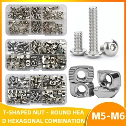 M3 M4 M5 M6 2020 3030 4040 T Slot Nut and Hex Bolt Set Hammer Head T Nuts With Screws Assortment Kit for Series Aluminum Profile