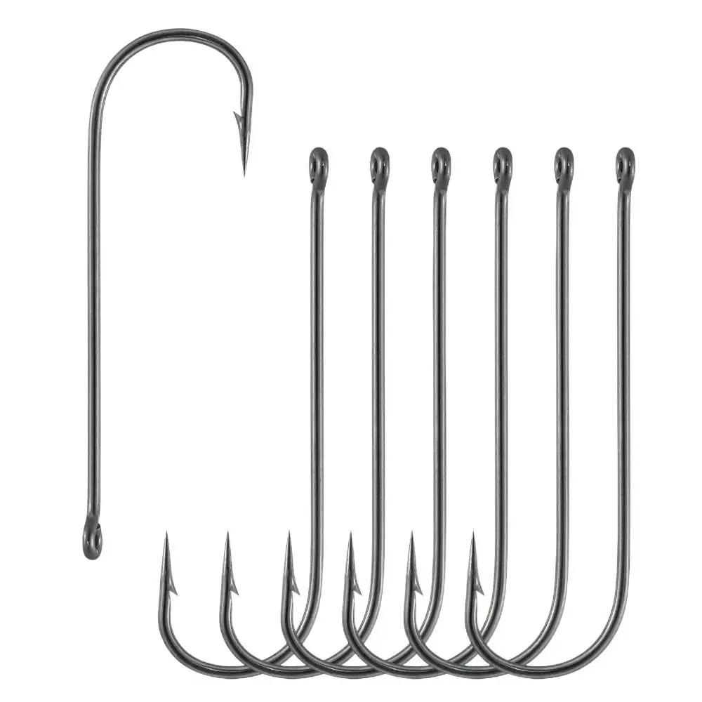 50pcs/pack Extra Long Extra Long Shank Hook Ringed Sharp Extra Long Fishing Hook High Carbon Steel Barbed Offset Fishing Hook