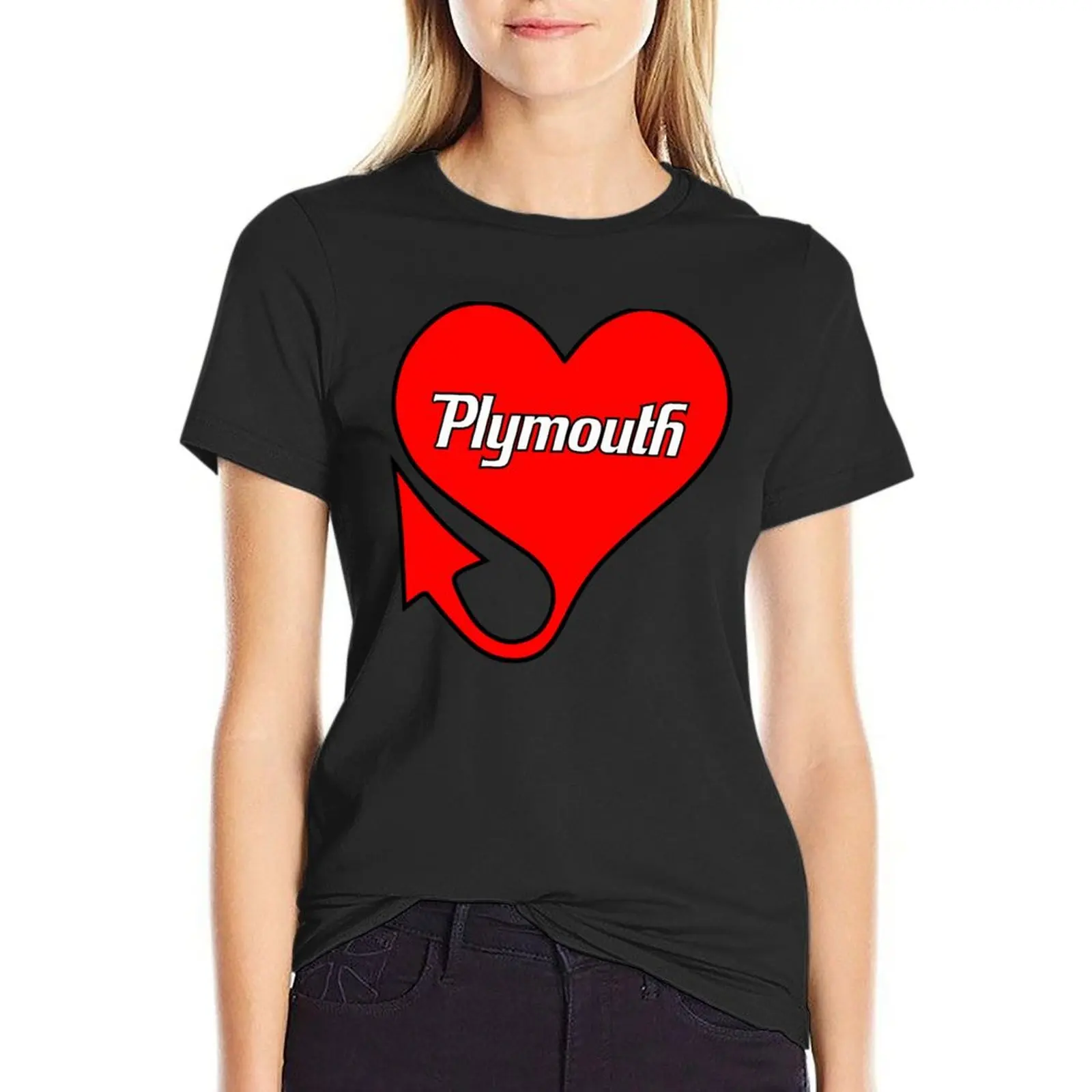 Plymouth Heart T-Shirt vintage clothes hippie clothes sweat Short sleeve tee oversized t shirts for Women