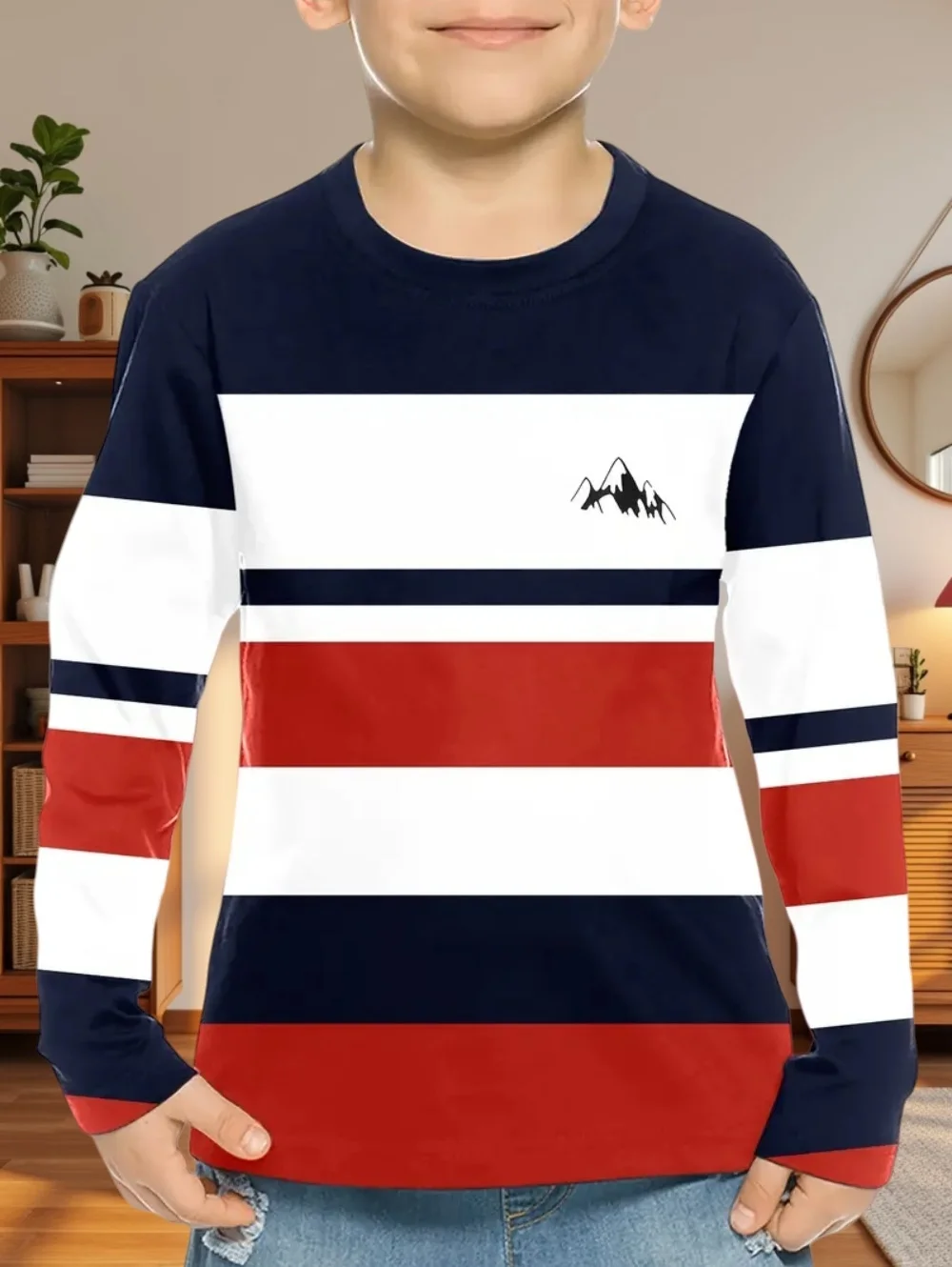 الخريف الكلاسيكية Boyst-قميص في الهواء الطلق جولة الرقبة طويلة الأكمام أعلى شريط ثلاثية الأبعاد طباعة الشارع فضفاض تي شيرت الراحة ملابس الأطفال #1