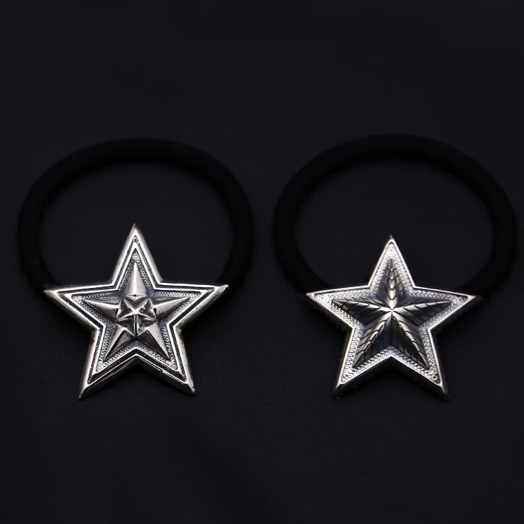 S925 pure silver pentagram hair tie with rubber band, women's hair rope bundle, Korean version bracelet decoration hair clip