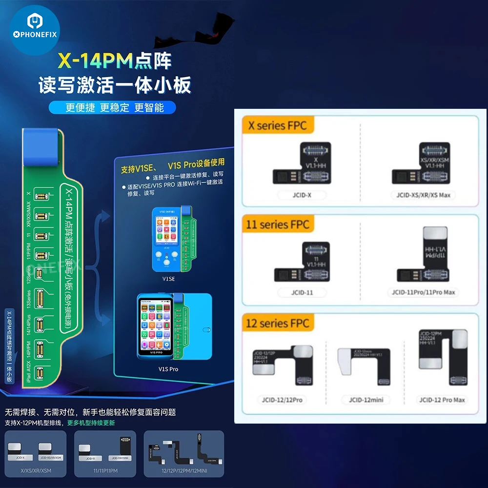 Jcid-dot Matrix Leitura Escrita com jc V1se V1s Pro Programmer Face id Tag on Repair Cabo Flex para Iphone x xr 11 12pro Max Novo
