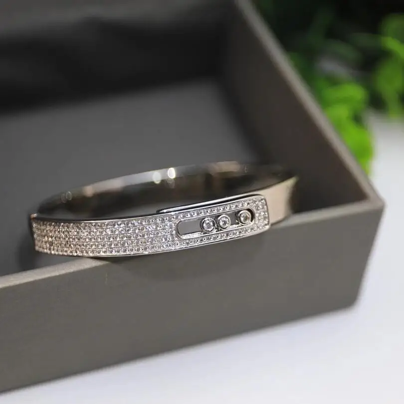 

French Luxury S925 Silver Women's Bracelet With Three Movable Diamonds Shining Moissanite Inlay High-quality Exquisite Gift