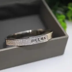 French Luxury S925 Silver Women's Bracelet With Three Movable Diamonds Shining Moissanite Inlay High-quality Exquisite Gift