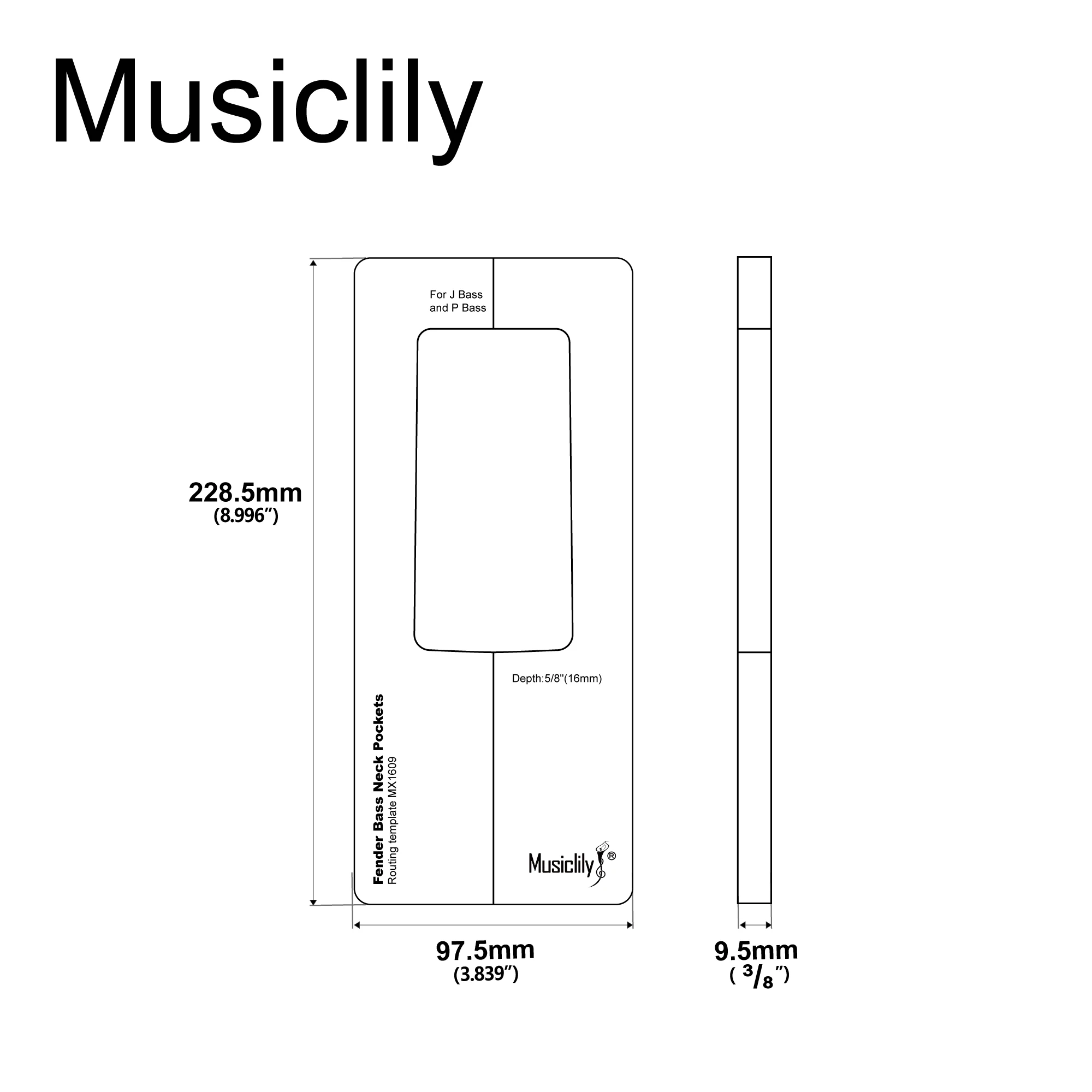Musiclily Pro CNC Accurate Acrylic Bass Neck Routing Template