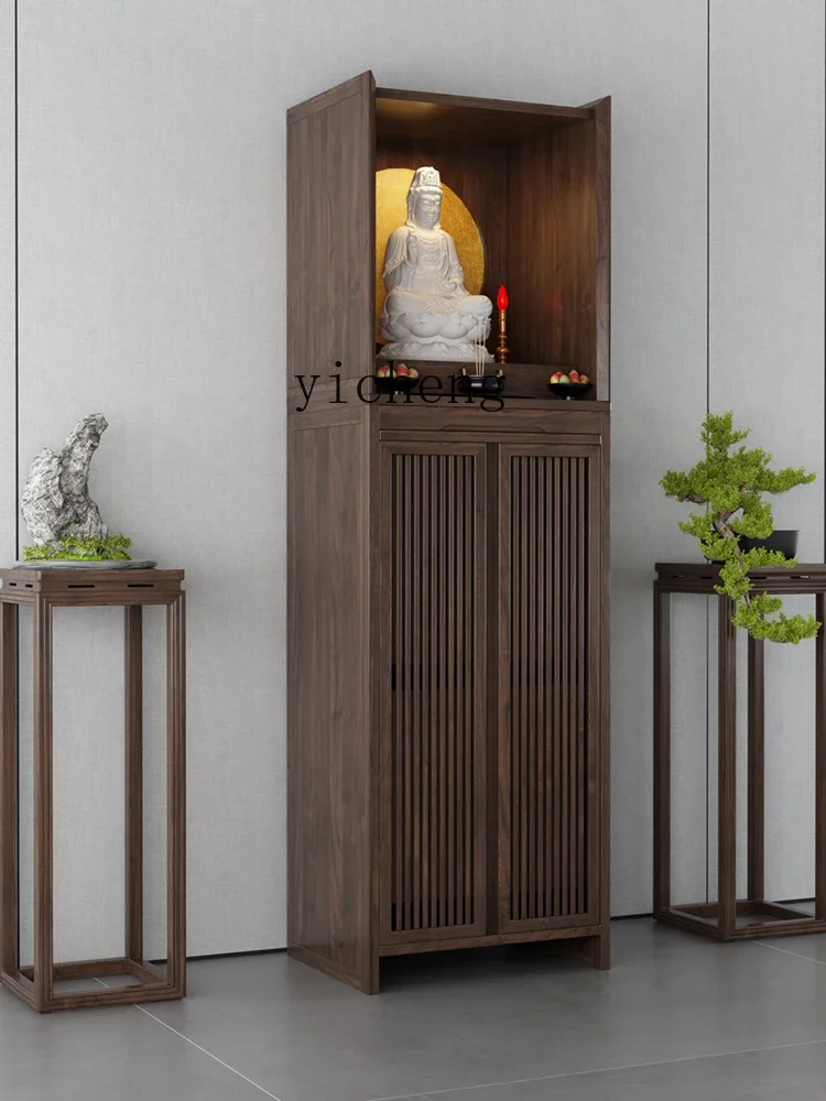 ZC Black Walnut Buddha Shrine New Chinese Style Clothes Closet Avalokitesvara Buddha Shrine God of Wealth Cabinet