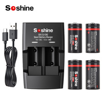 Soshine 3.7V 800mAh Li-ion Battery and Smart Lithium Batteries Charger CR123 16340 800mAh Rechargeable Battery for Water Meter