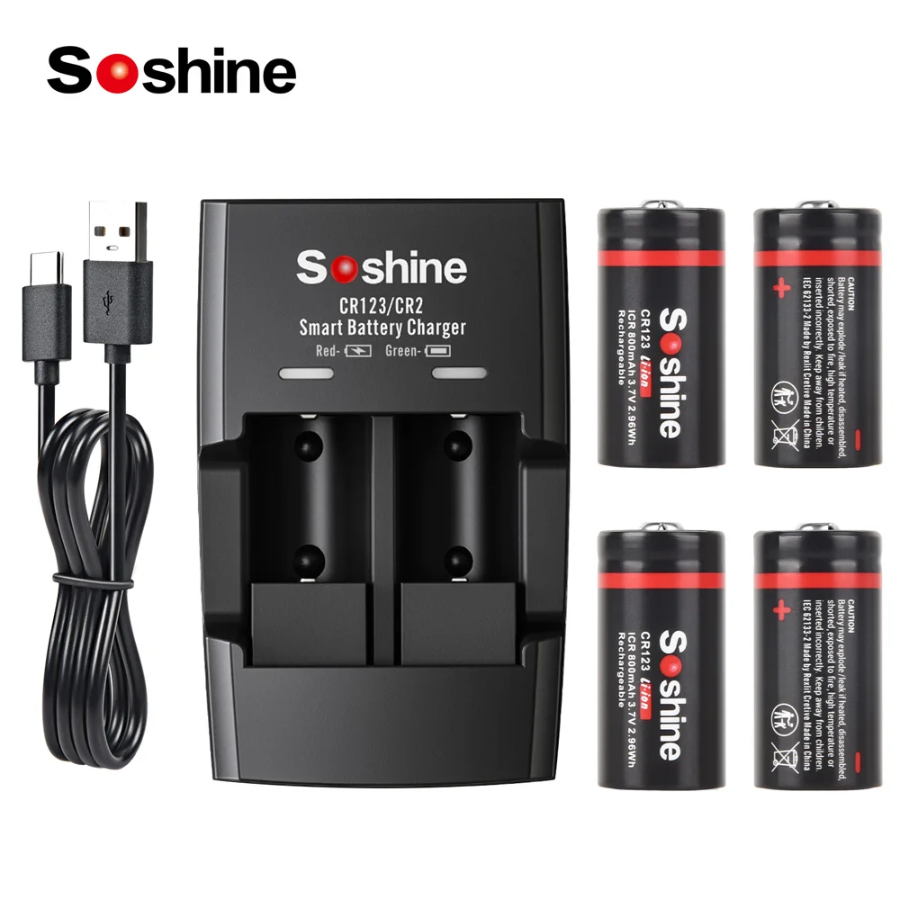 Soshine 3.7V 800mAh Li-ion Battery and Smart Lithium Batteries Charger CR123 16340 800mAh Rechargeable Battery for Water Meter