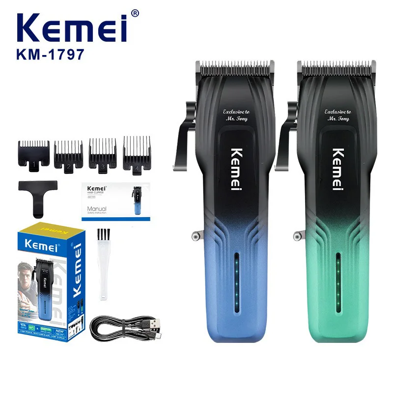 

Мощная беспроводная машинка для стрижки волос Kemei KM-1797, профессиональный триммер для бороды и волос, перезаряжаемая.