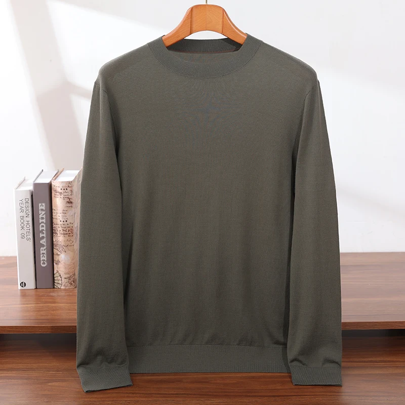 Spring /Autumn 100% worsted spinning Wool Pullover Men's Business O Neck Knitwear Casual Sweater Long Sleeve Shirt Office