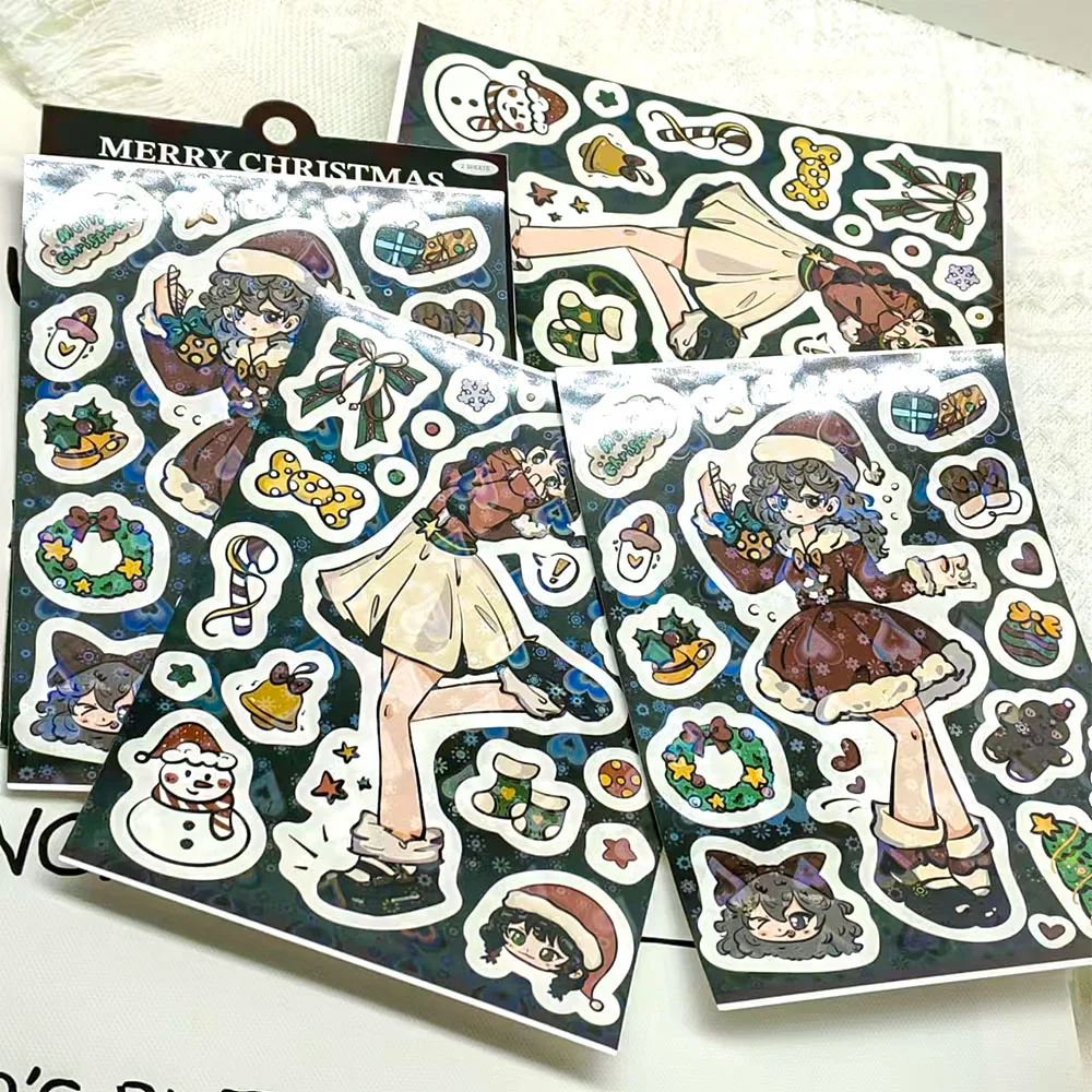 2Sheets Funny Christmas Girl Stickers DIY Cartoon Character Decals For Refrigerator Laptop Luggage Scrapbook Phone Case Stickers