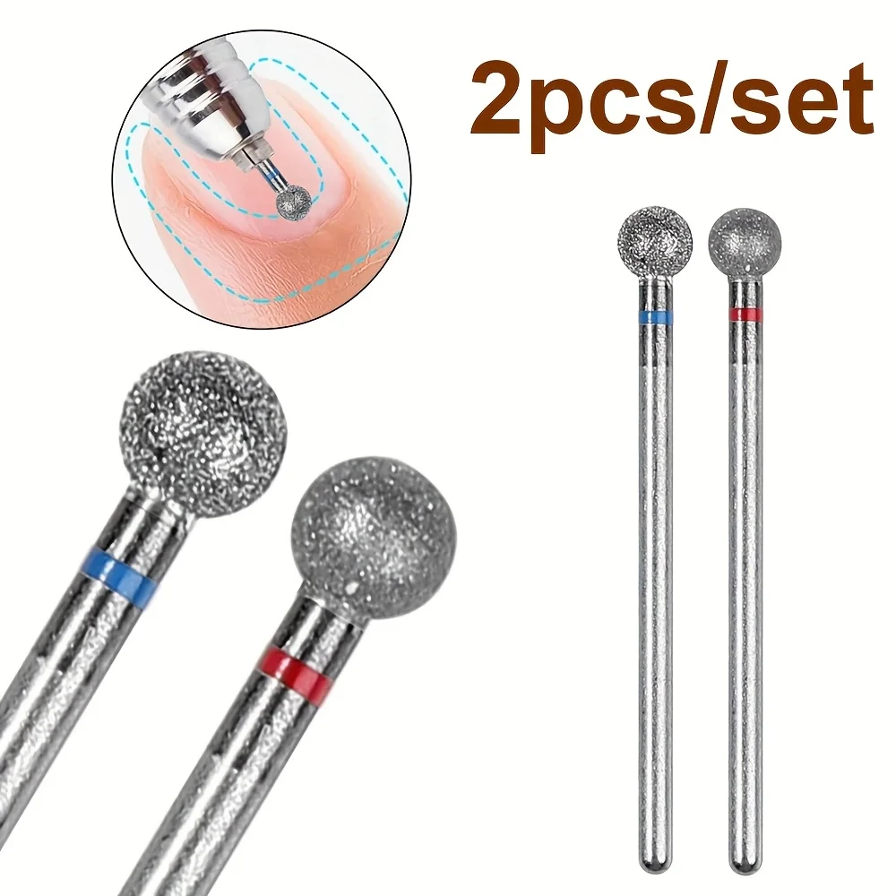 2PCS 5mm Diamond Ball Nail Drill Bits Spherical Cuticle Remover for Nail Cleaning Electric Manicure Pedicure Tools