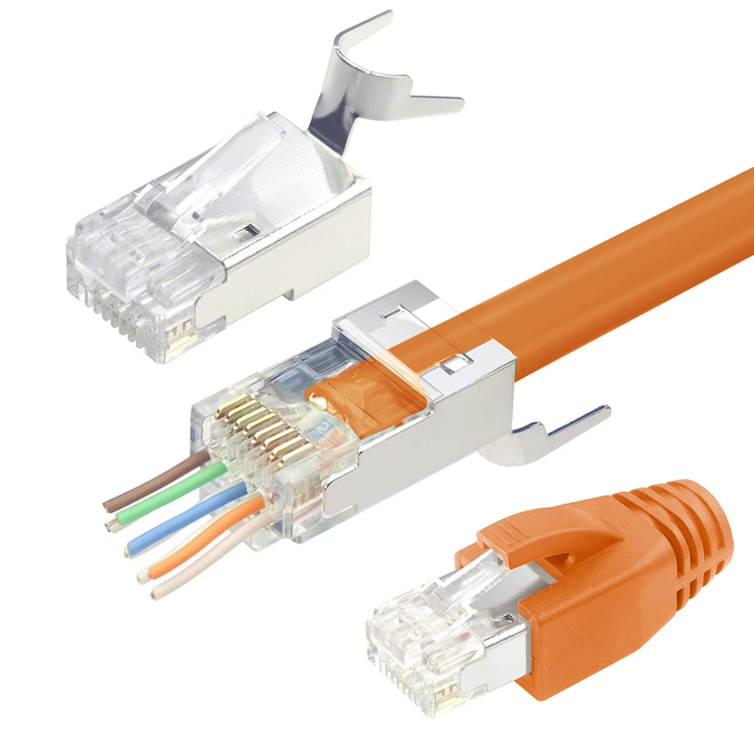 Złącza przelotowe ZoeRax Cat7 Cat6A RJ45 ekranowane, wtyki modułowe Ethernet z powłoką złotą 50μ i osłoną odciążającą. — zdjęcie produktu 7