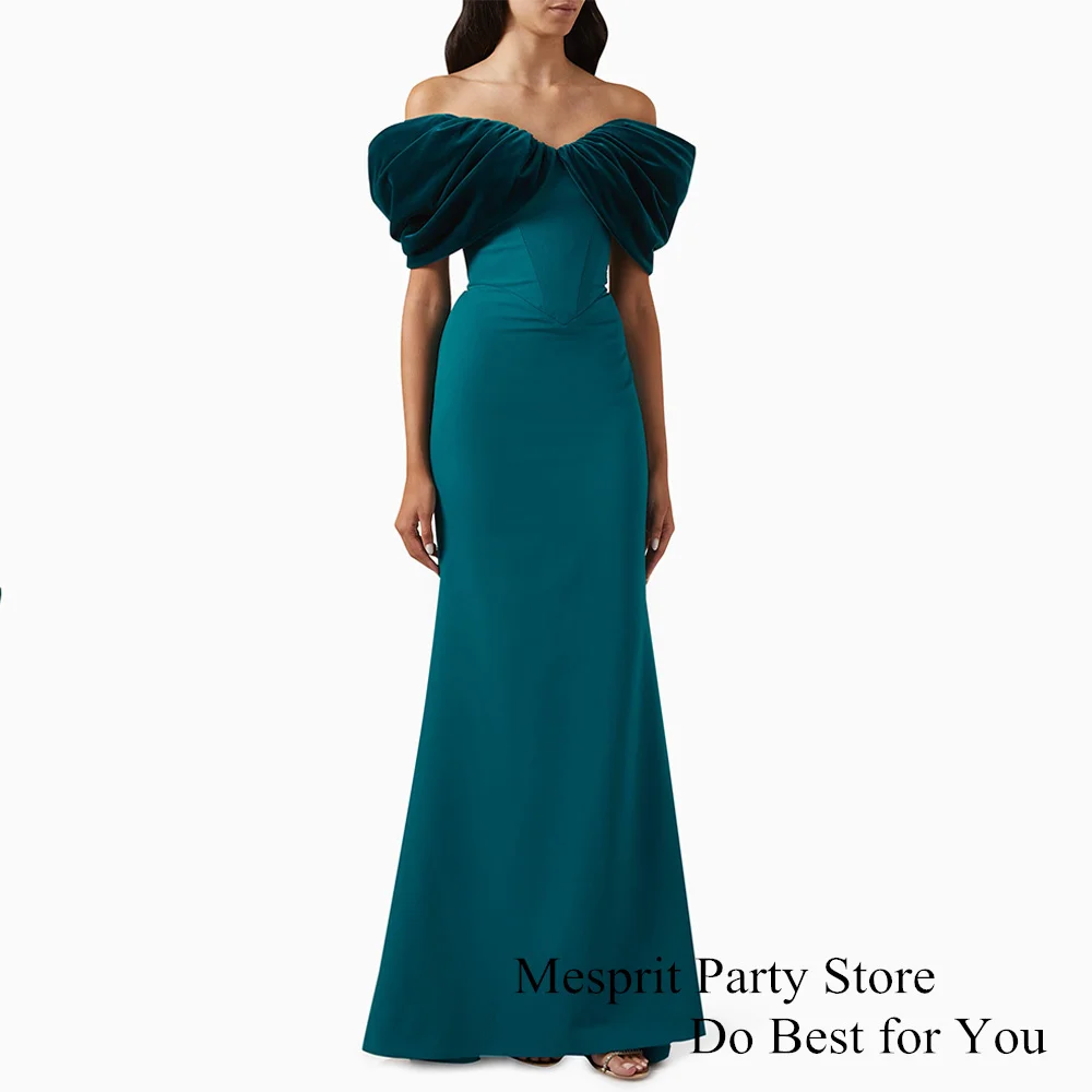 

Lake Blue Mermaid Prom Dress for Woman Off The Shoulder V Neck Floor Length Simple Modern Evening Dresses Bridesmaid Party Gown