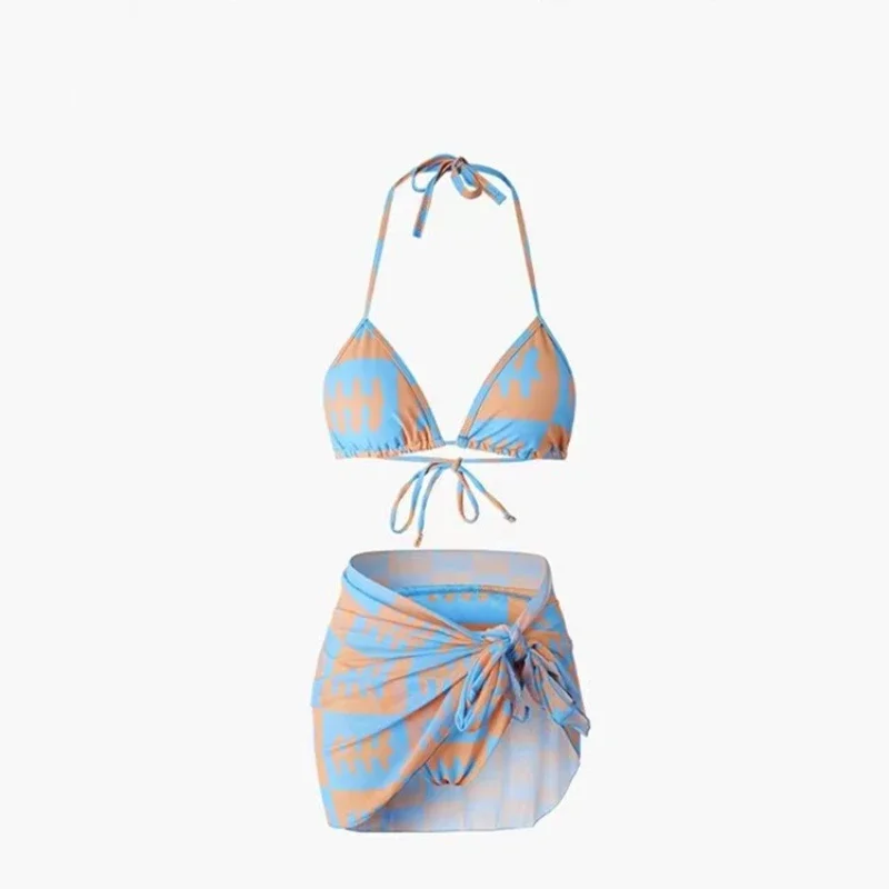 2023 sexy floral impressão de três peças conjunto biquíni push up banho feminino maiô feminino biquíni com saia maiô beach wear