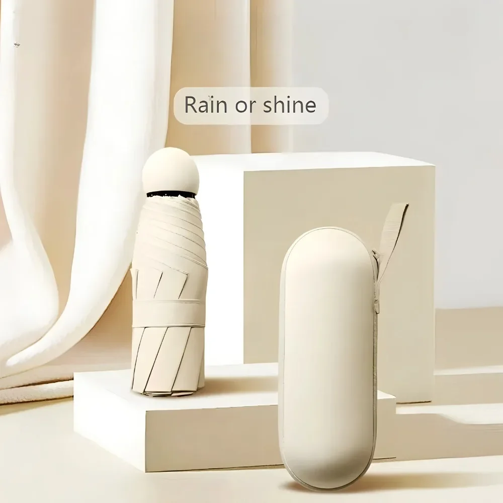 Capsule Umbrella Portable Mini Sunshade Sunscreen Rain Umbrella Black Rubber Alloy Handle Foldable Sun Rain Dual Use