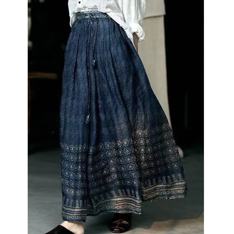 

Пляжный стиль, Новое поступление 202, летняя женская повседневная свободная винтажная юбка трапециевидной формы, хорошее качество, хлопковые льняные юбки до щиколотки T125