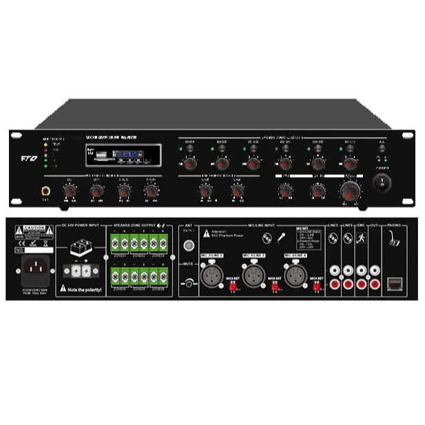 Hot Sale Public Address (PA) System 6 Zone Mixer Amplifier with BT