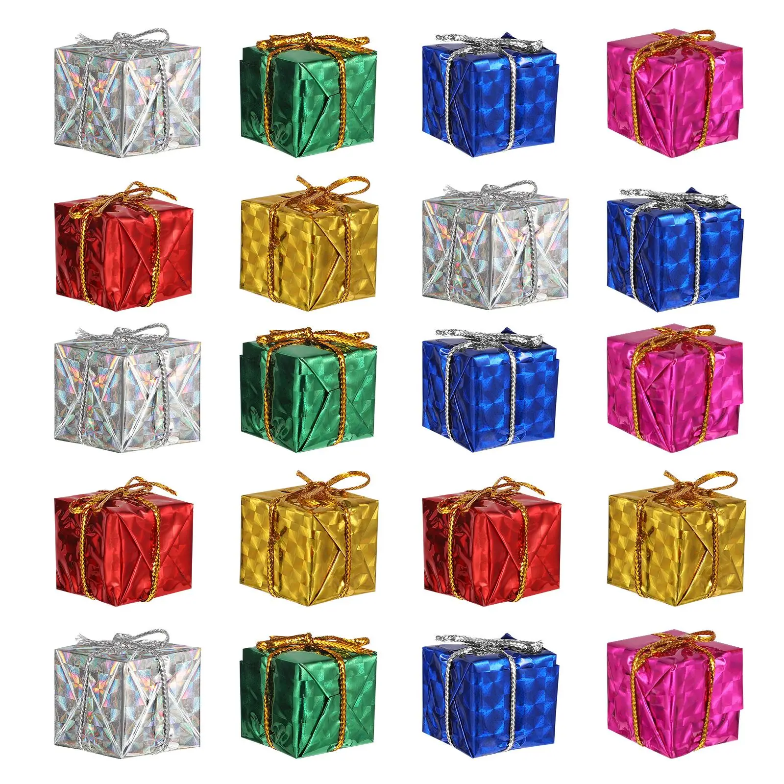 

24pcs Mini Xmas Ornaments Shiny Foil Wrapped Gift Boxes Small Ornaments For Mini Tree Tree Ornaments Hanging Pendants Xmas Tree