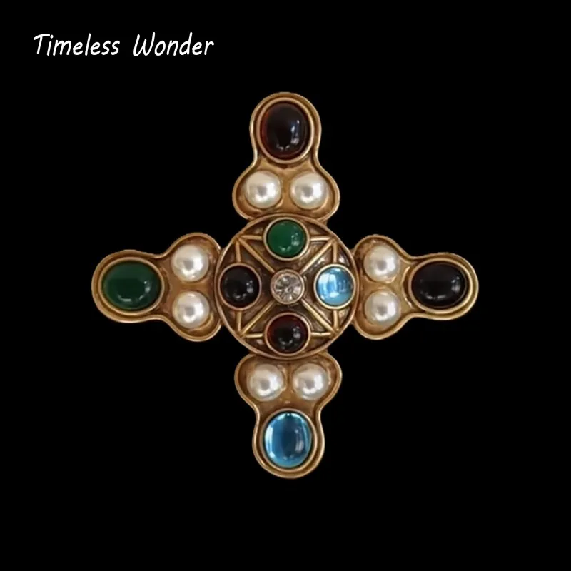 

Timeless Wonder Fancy Zircon Glass Pearl Cross Brooch Pins for Women Designer Jewelry Runway Top Rare Classy Gift Mix Sweet 7523