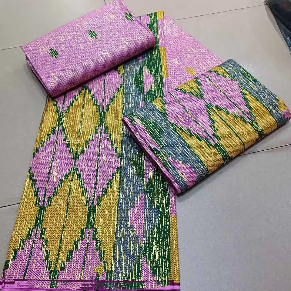 2024 2+4 Yards African Wax Fabric Gold Foil Sewing Material 6 Yards 100% Cotton High Quality For Dress Bag Ghana Hot Sales