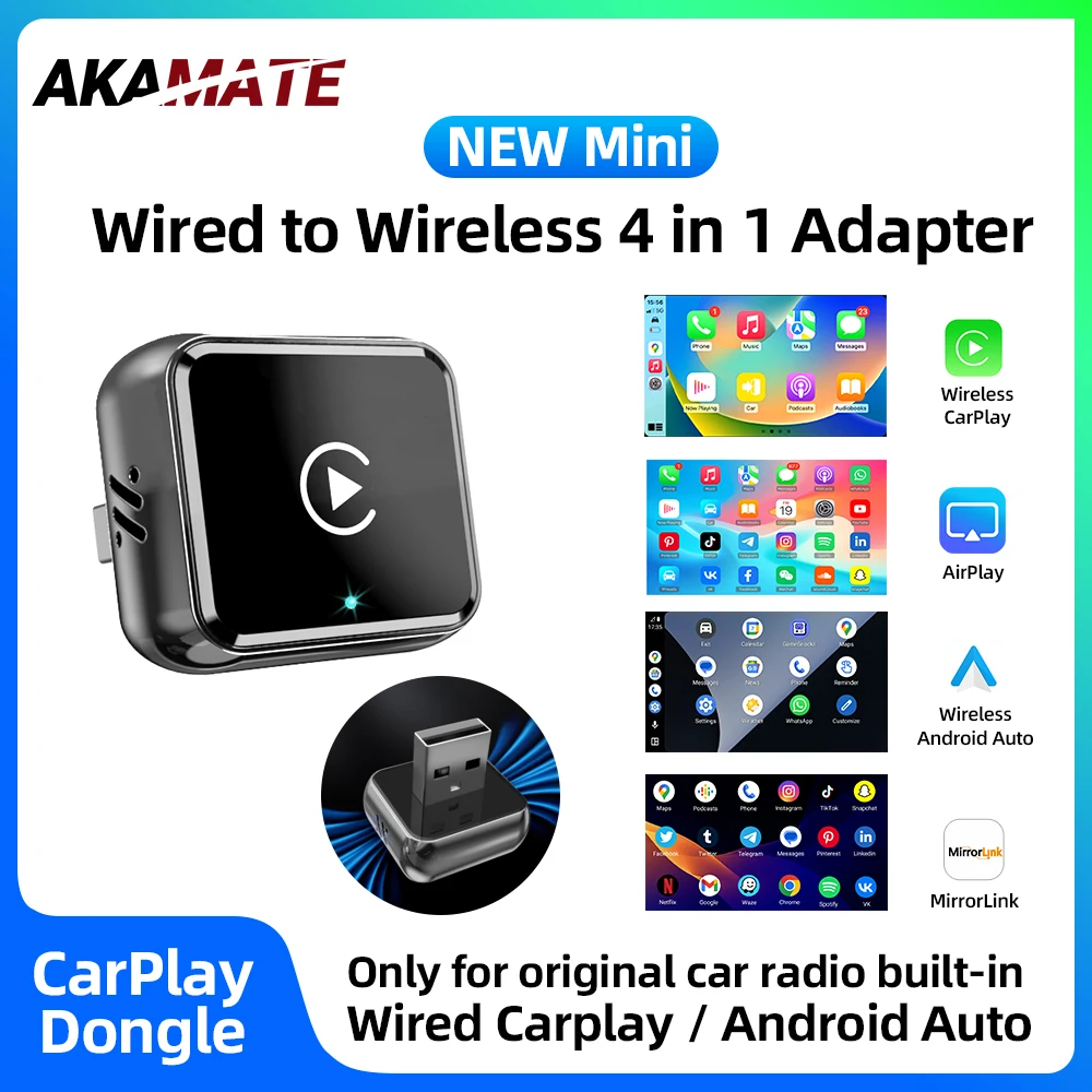 Adaptador inalámbrico 4 en 1 para coche, CarPlay, Android, de cable a inalámbrico, compatible con Airplay, Mirrolink, Bluetooth, para Golf, Polo, Toyota, Honda, Kia