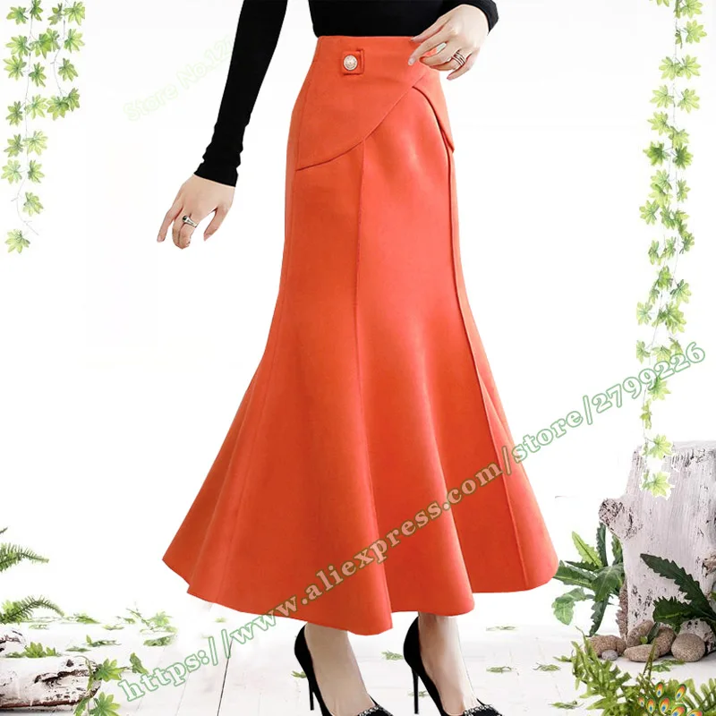 

2022 Female Korean Fashion Sexy Slim Formal Office Lady OL Long Ladies Fishtail Skirt Orange Suede Maxi Skirts for Womens